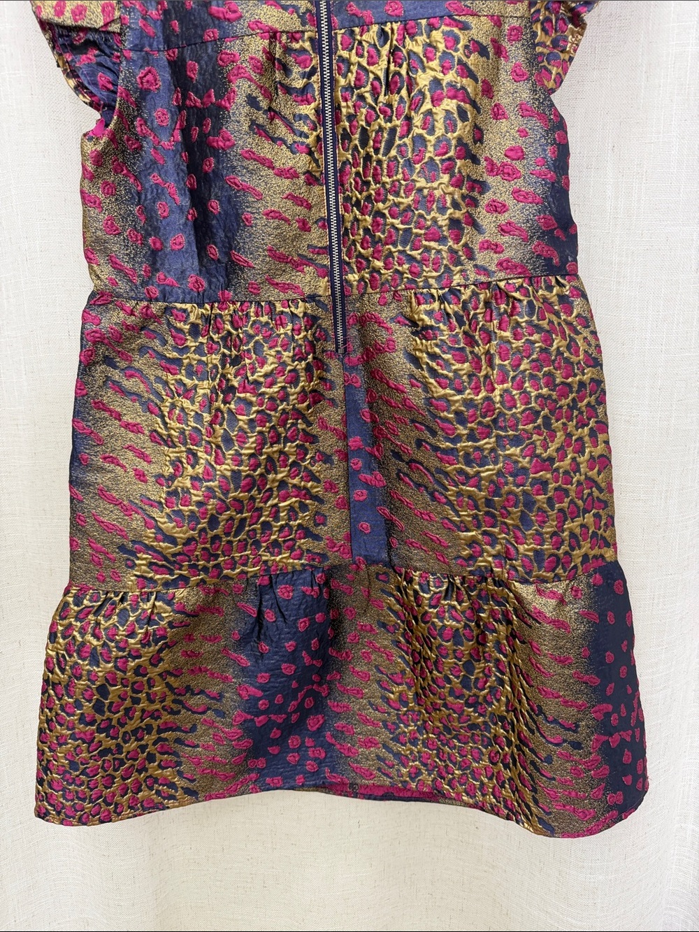 THML Metallic Fucshia & Gold Jacquard Animal Print Flutter Sleeve Dress NWT - Picture 12 of 12